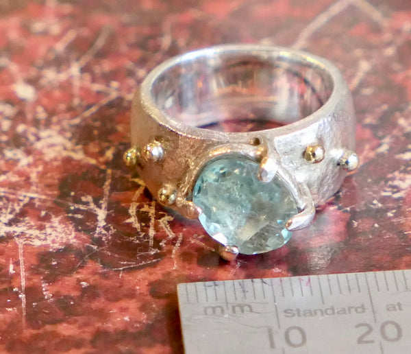 Fluorite, Silver and Gold Detail Ring