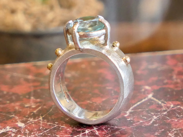 Fluorite, Silver and Gold Detail Ring
