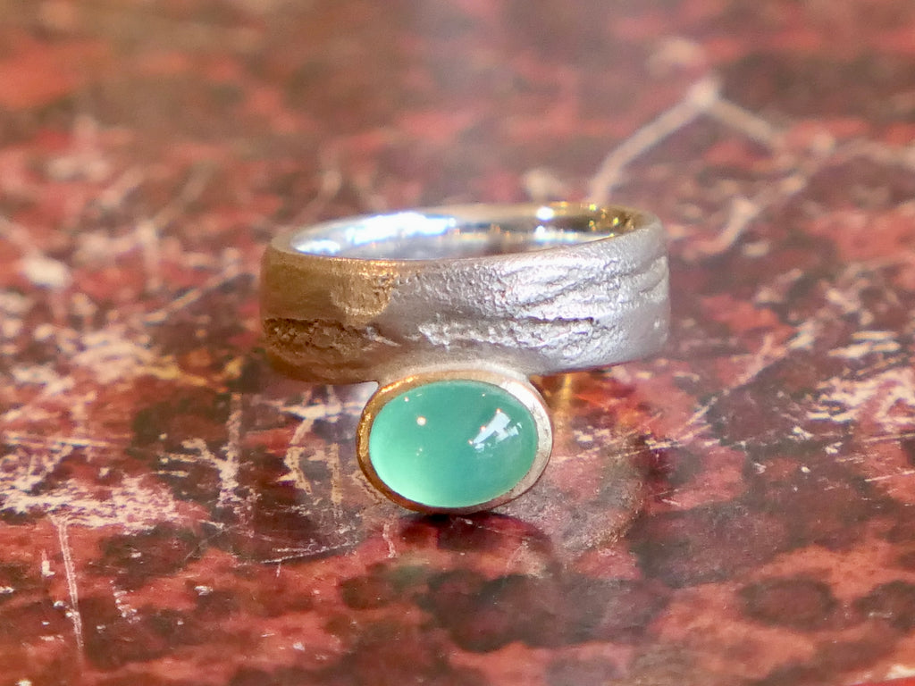 Chrysoprase, Gold and Silver Ring