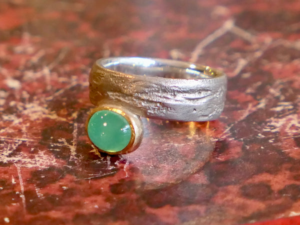 Chrysoprase, Gold and Silver Ring