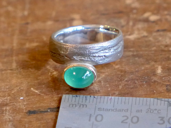 Chrysoprase, Gold and Silver Ring