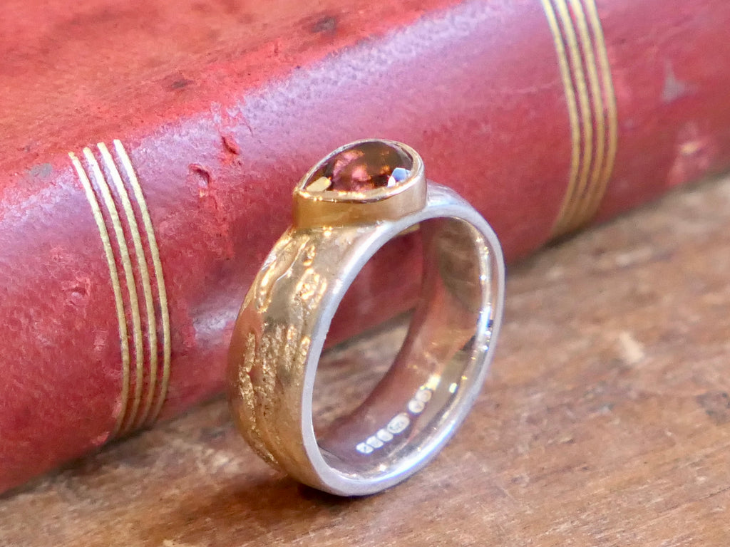 Pink Tourmaline, Gold and Silver Ring