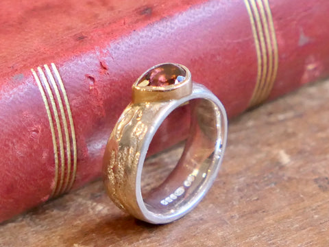 Pink Tourmaline, Gold and Silver Ring