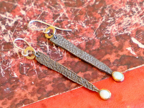 Sterling Silver Drop Earrings with Gold and Opals