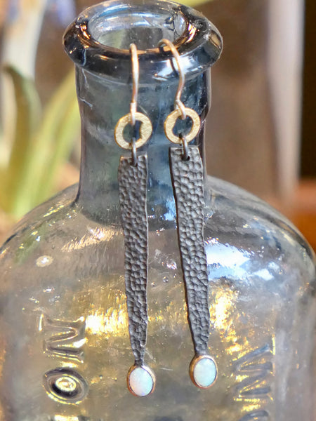 Sterling Silver Drop Earrings with Gold and Opals