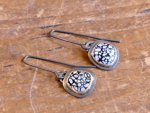 Oxidised Silver and 9ct Gold Drop Earrings