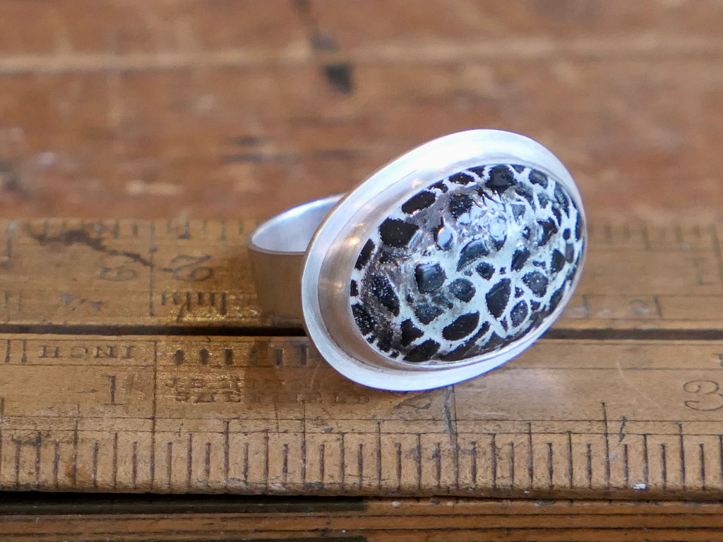 Chunky Silver and Enamel Horizontal Ring