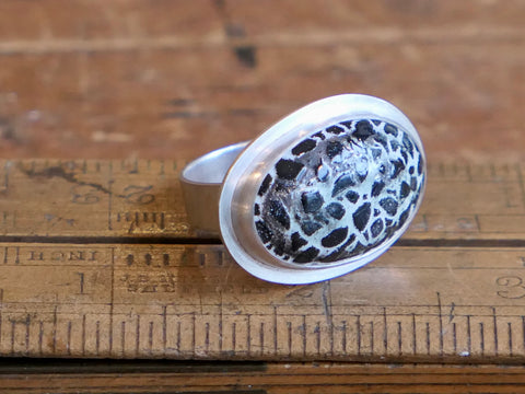 Chunky Silver and Enamel Horizontal Ring