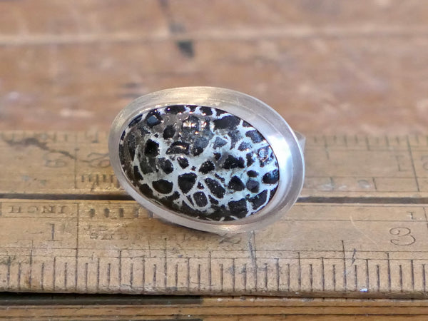 Chunky Silver and Enamel Horizontal Ring