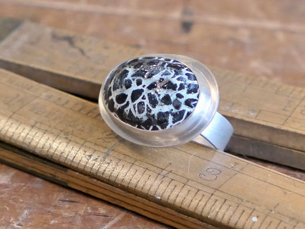 Chunky Silver and Enamel Horizontal Ring