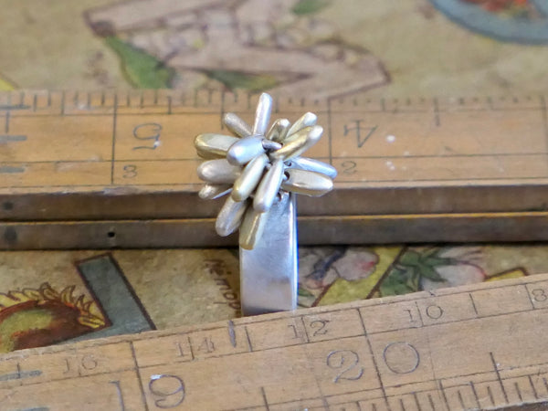 20 Pompom Ring with Flat Band, Silver and Brass Mix