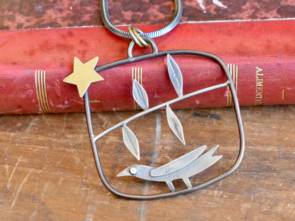 Bird,  Branch and Star Necklace