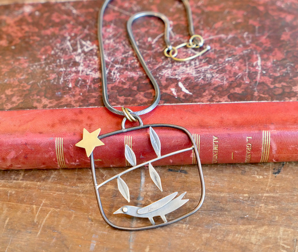 Bird,  Branch and Star Necklace