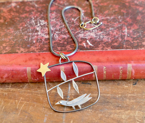 Bird,  Branch and Star Necklace