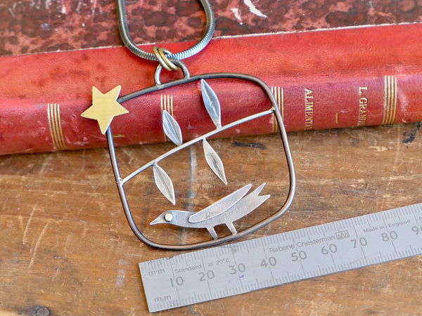 Bird,  Branch and Star Necklace
