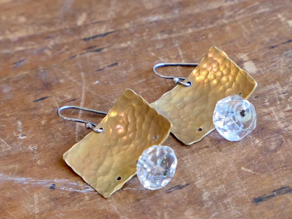Brass Earrings with Large Crystal Bead