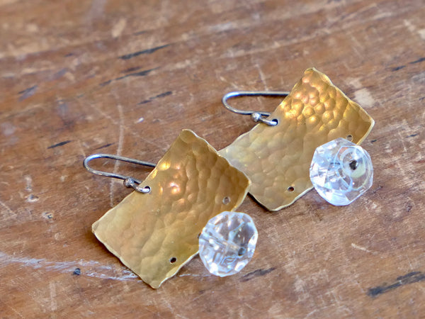 Brass Earrings with Large Crystal Bead