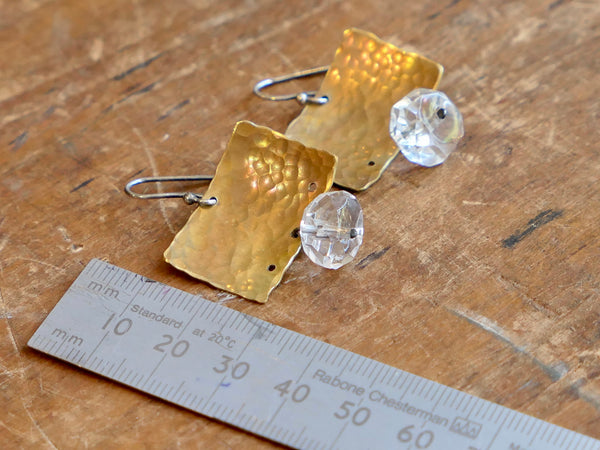 Brass Earrings with Large Crystal Bead