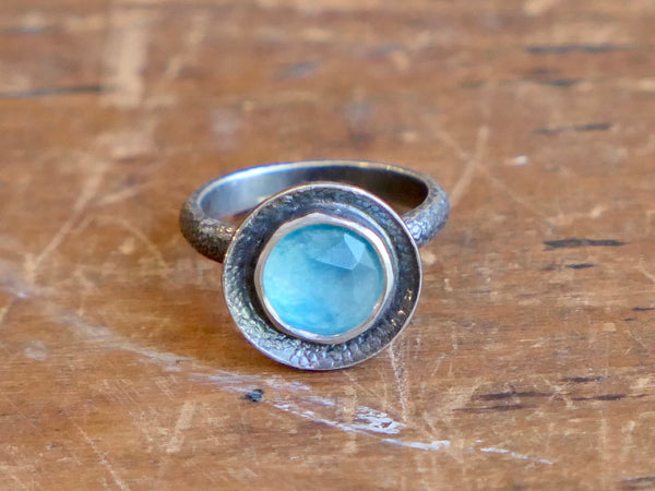 Oxidised Silver Cup Ring with Jade