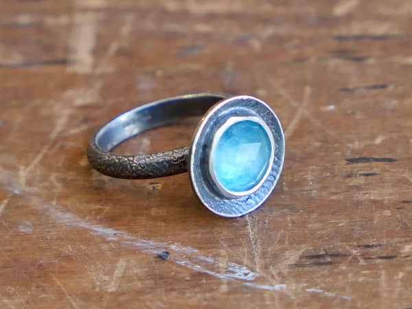 Oxidised Silver Cup Ring with Jade