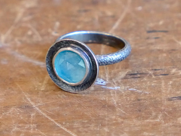 Oxidised Silver Cup Ring with Jade