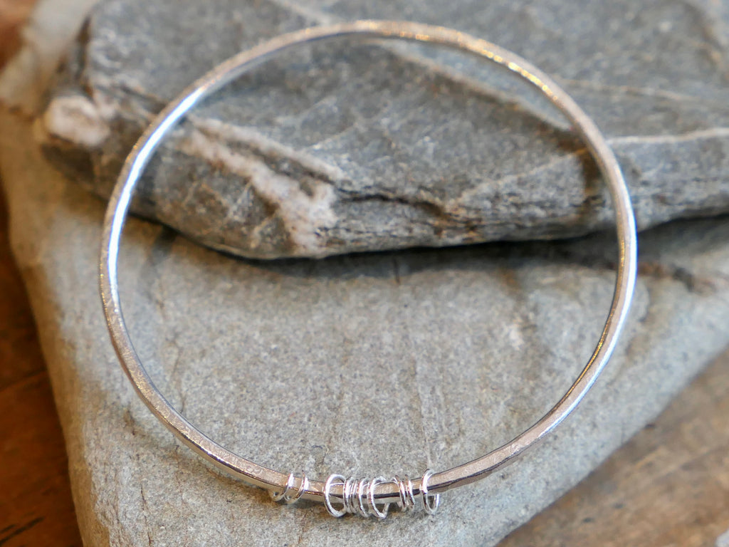 Textured Silver Bangle with Circles