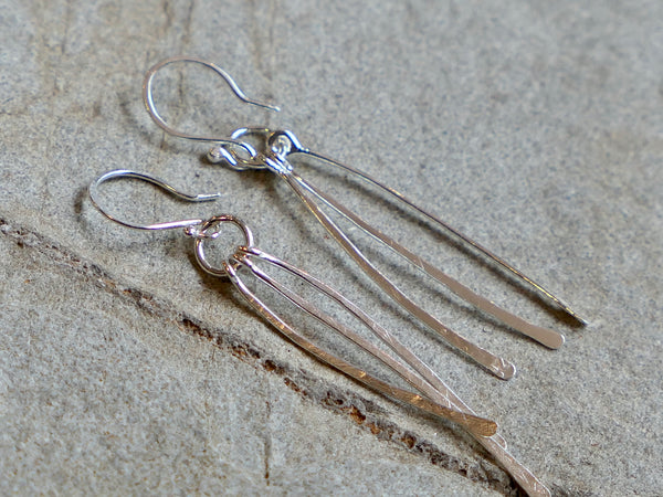 Triple Drop Curved Lichen Earrings.