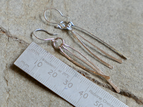 Triple Drop Curved Lichen Earrings.