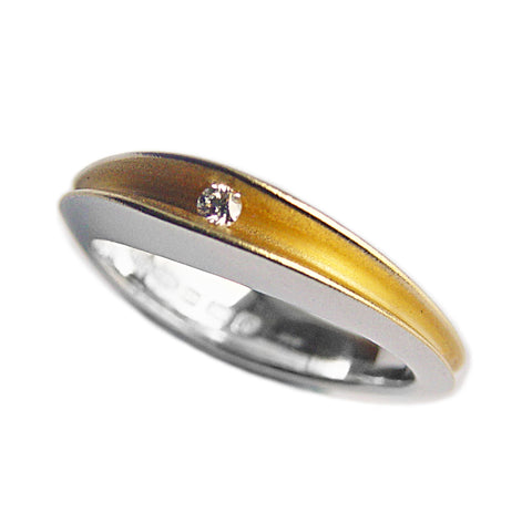 Split Silver Shell Ring With 3pt Diamond