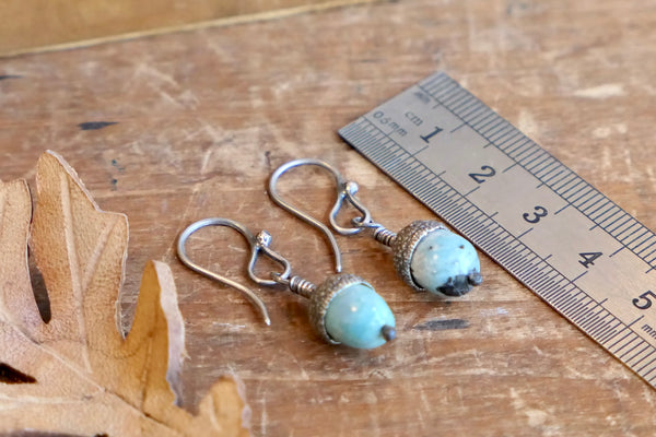 Acorn Earrings with African Blue Opal