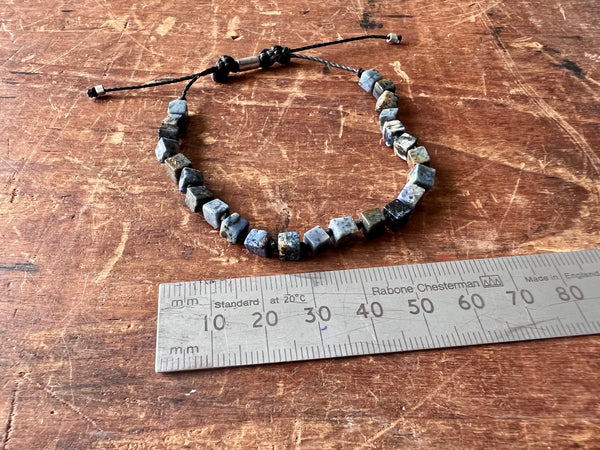 Blue Dumortierite, Silver and Stone Skinny Macrame Bracelet