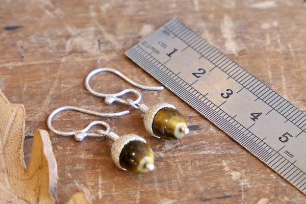 Acorn Earrings with Tiger's Eye