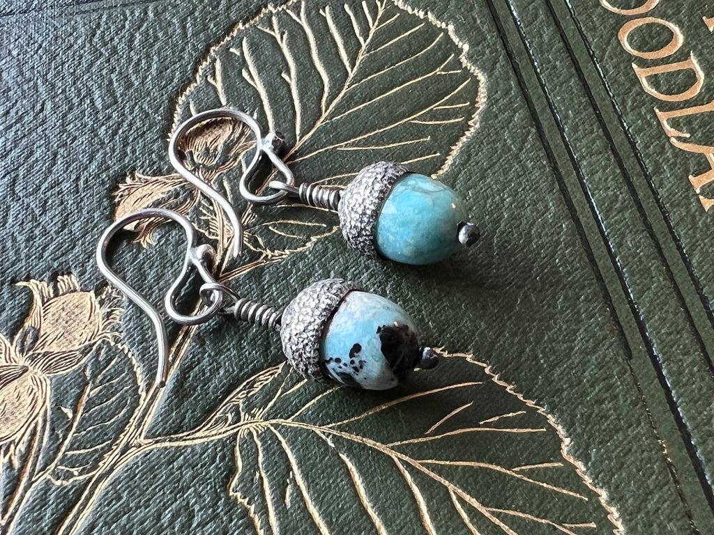 Acorn Earrings with African Blue Opal