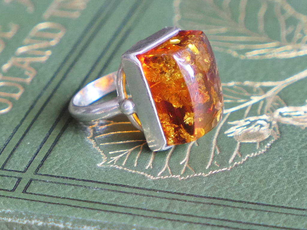Vintage and Preloved Sterling Silver and Amber Ring
