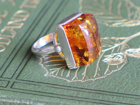 Vintage and Preloved Sterling Silver and Amber Ring