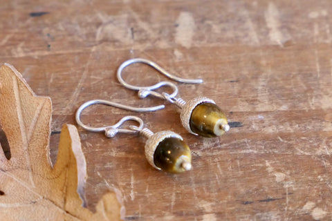 Acorn Earrings with Tiger's Eye