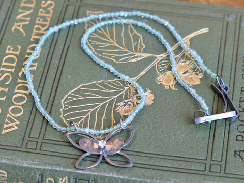 Flourite Bead Necklace with Butterfly and Blue Topaz