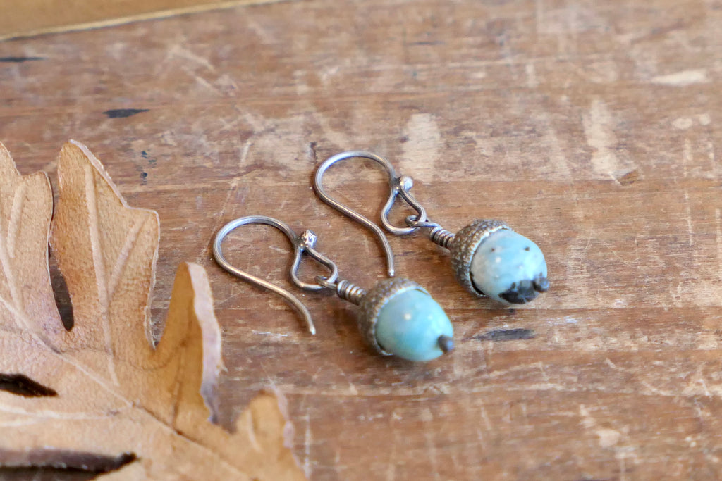 Acorn Earrings with African Blue Opal