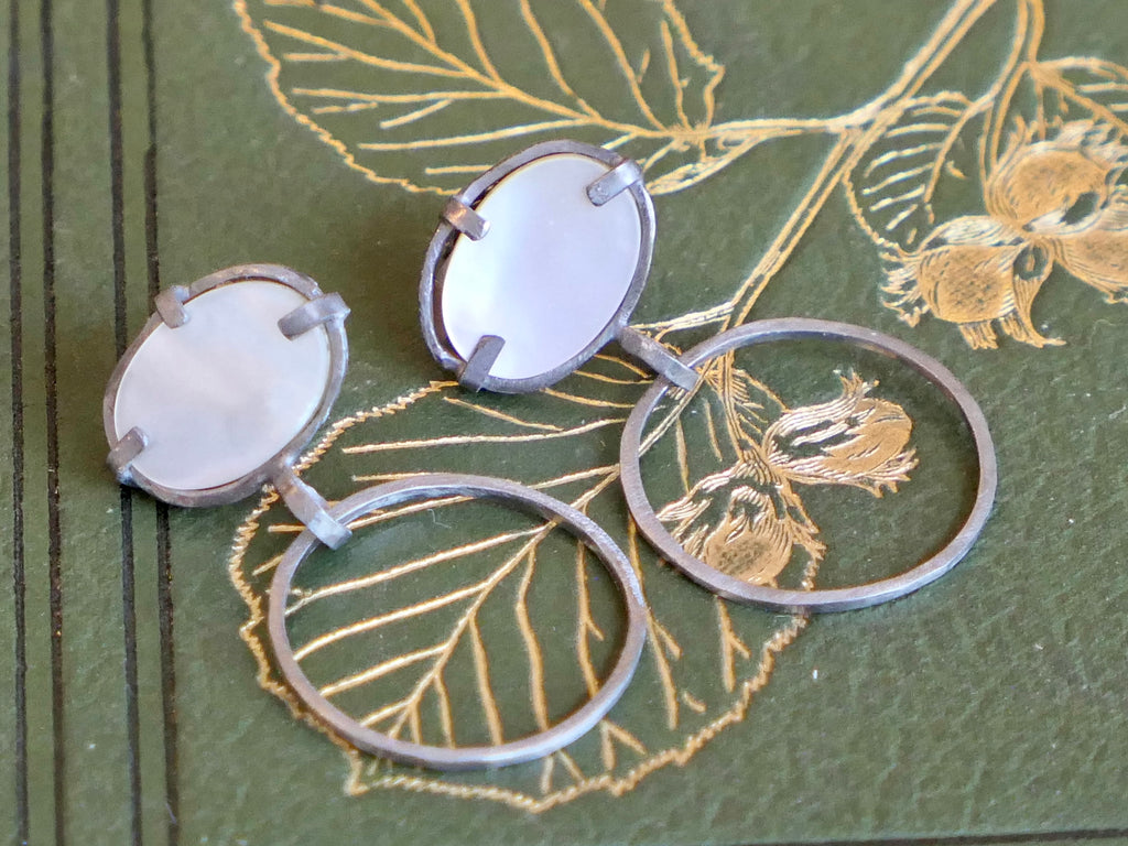 Oxidised Silver Drop Earrings with Mother of Pearl