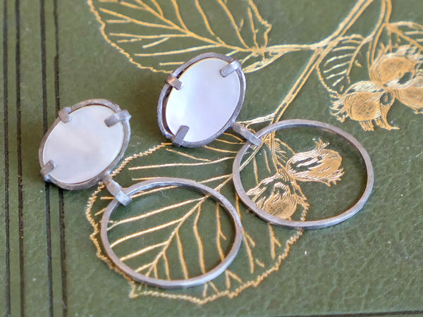 Oxidised Silver Drop Earrings with Mother of Pearl