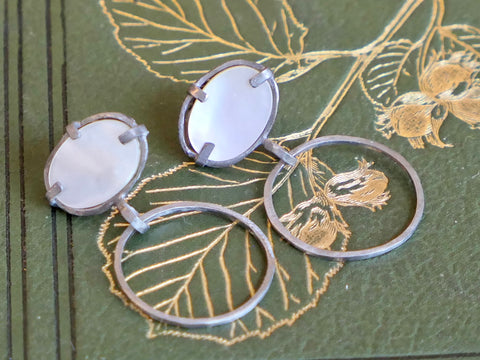 Oxidised Silver Drop Earrings with Mother of Pearl