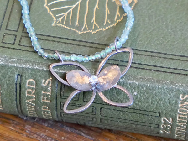 Flourite Bead Necklace with Butterfly and Blue Topaz