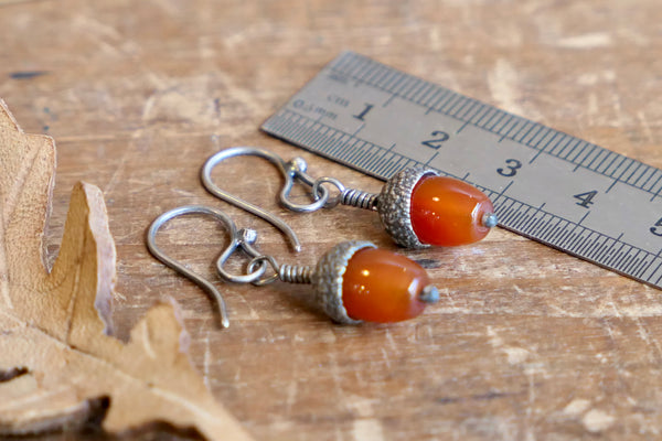 Acorn Earrings with Red Agate