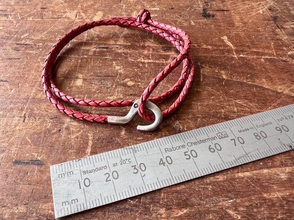 Charles Silver and Braided Leather Skinny Bracelet Amber Red