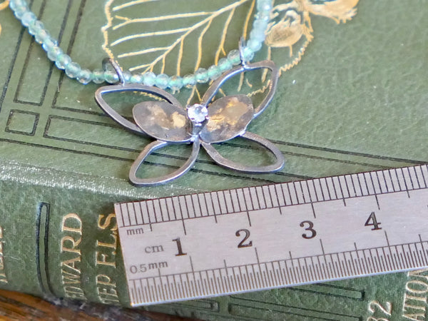 Flourite Bead Necklace with Butterfly and Blue Topaz