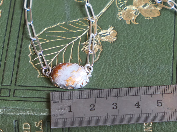 Vintage and Preloved Sterling Silver Paperclip Chain with Moss Agate Stone