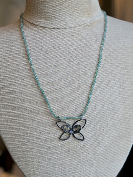 Flourite Bead Necklace with Butterfly and Blue Topaz