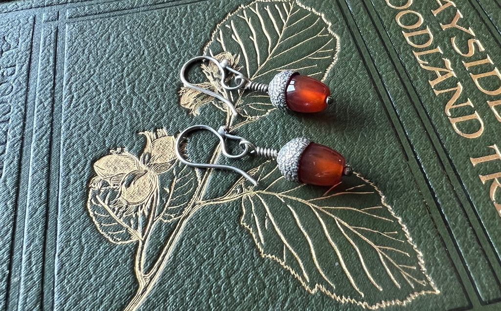 Acorn Earrings with Red Agate