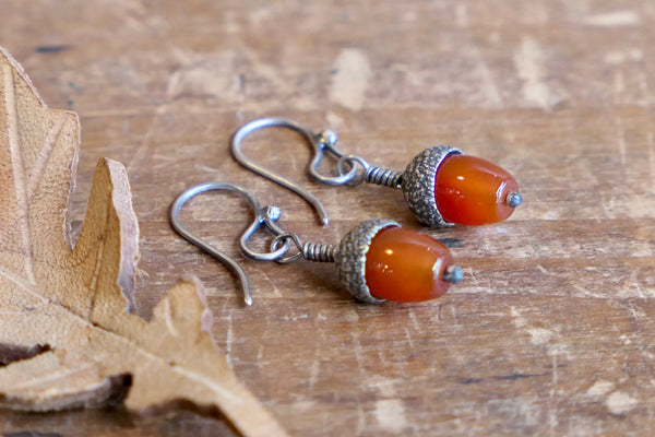 Acorn Earrings with Red Agate