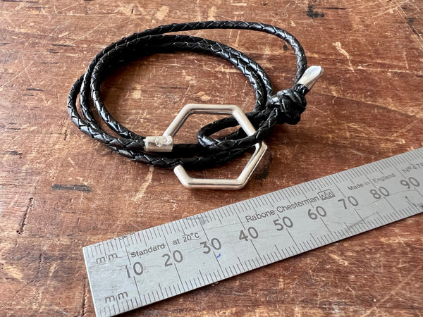Storey Silver and Braided Leather Bracelet Coal Black